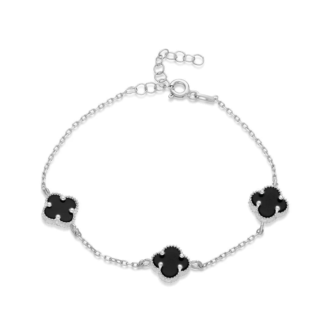 Üçlü Siyah Yonca Bileklik | 925 Gümüş