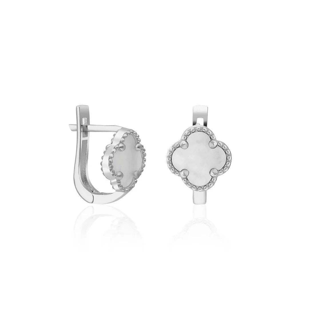 Beyaz Taşlı Yonca Yaprağı Küpe | 925 Gümüş