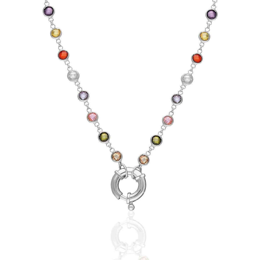 Renkli Taşlı Kilit Zincir | 925 Gümüş