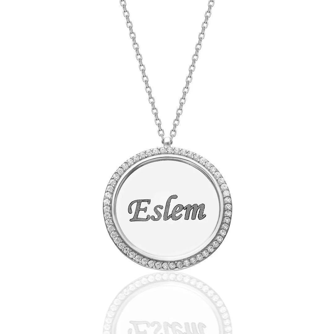 Taşlı Plaka İsim Kolye | 925 Gümüş