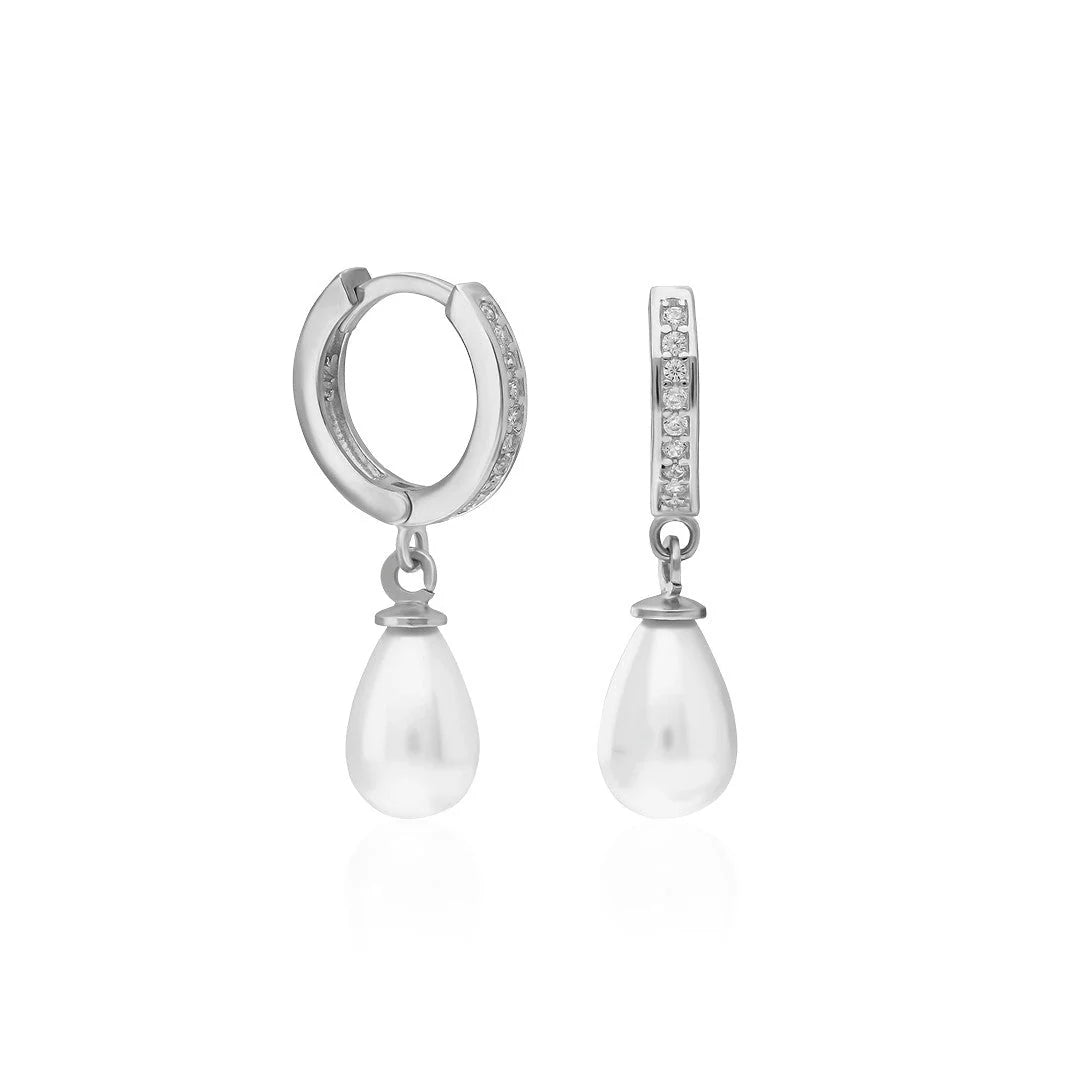 İnci Taşlı Sallantılı Küpe | 925 Gümüş