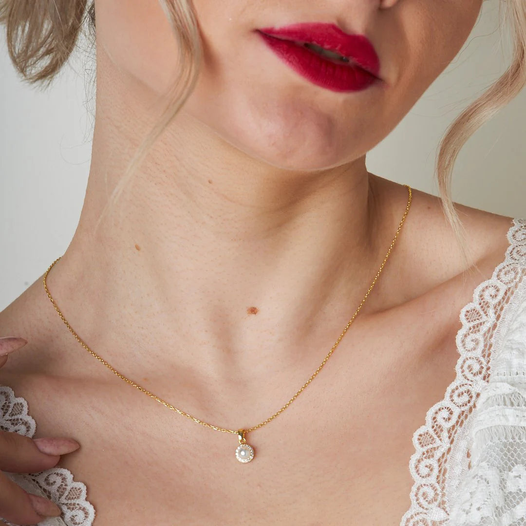 Oval Taşlı Boncuk Kolye | 925 Gümüş