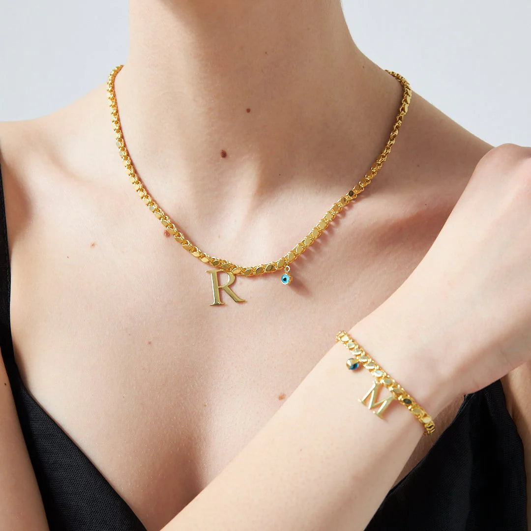 Harfli Pullu Zincir Set | 925 Gümüş