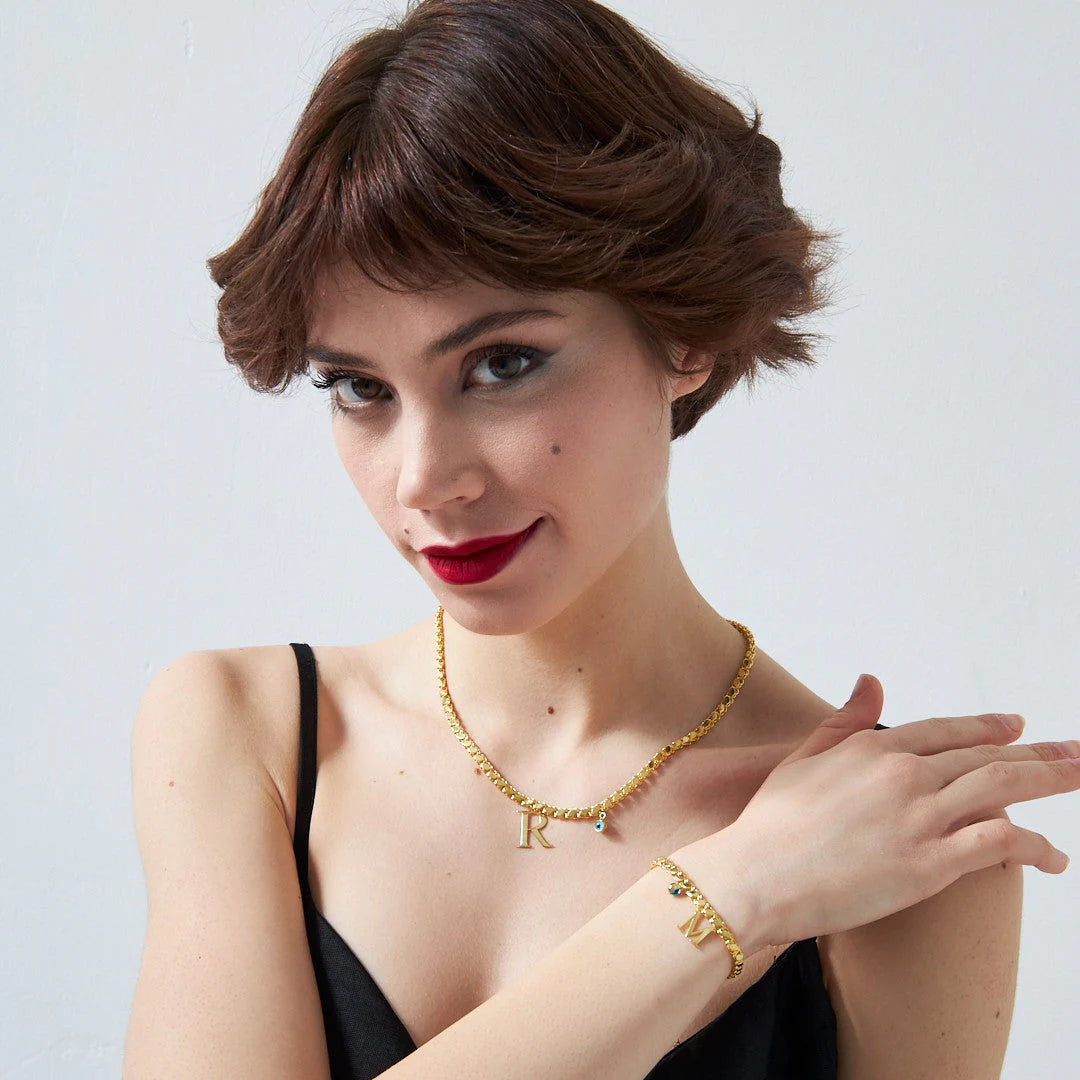 Harfli Pullu Zincir Set | 925 Gümüş