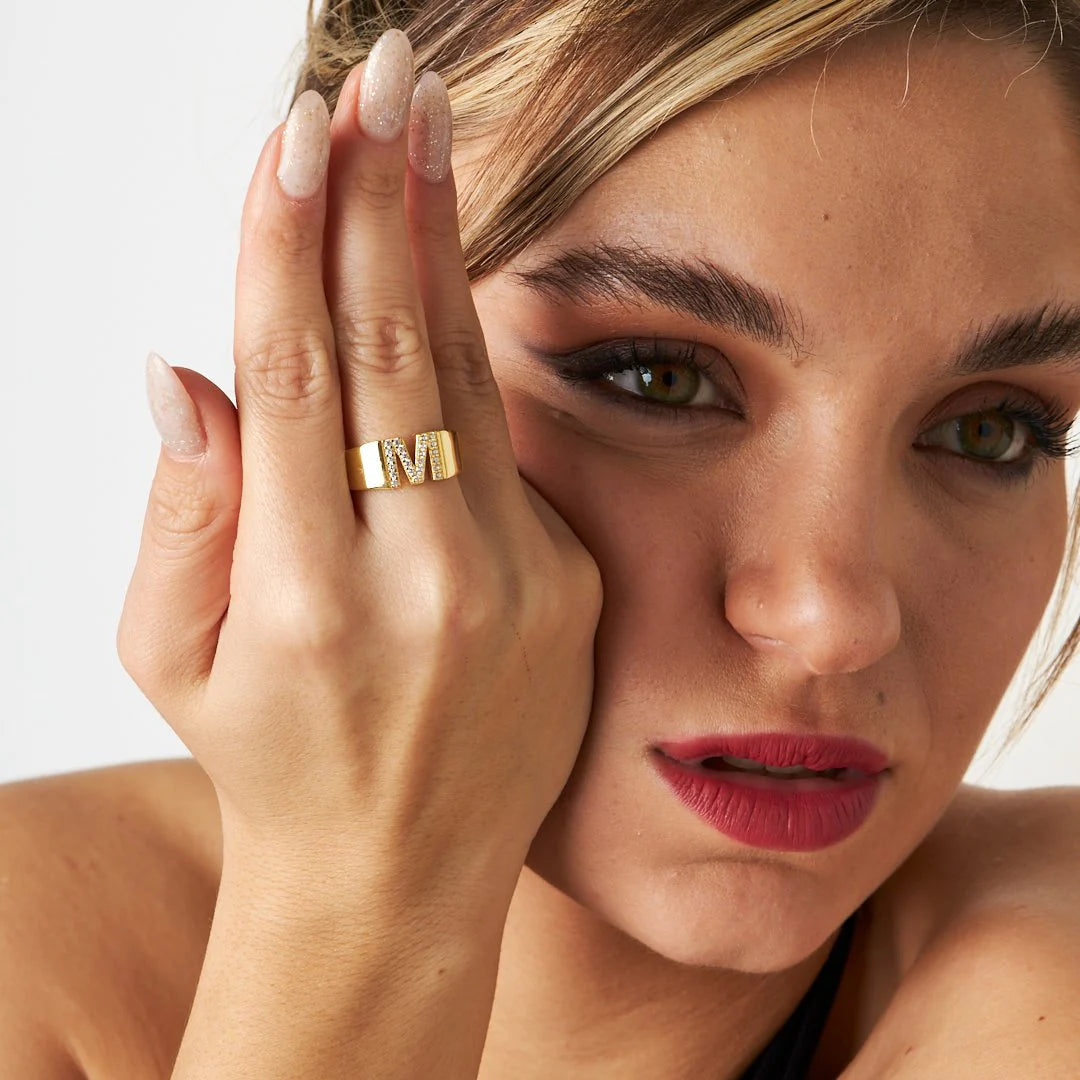 Taş Harfli Mektup Yüzüğü | 925 Gümüş