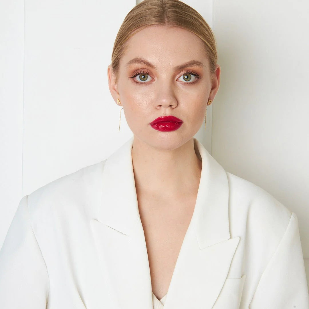 Taşlı Zincirli Harf Küpe | 925 Gümüş