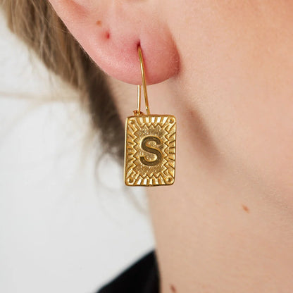 Dikdörtgen Harf Küpe | 925 Gümüş