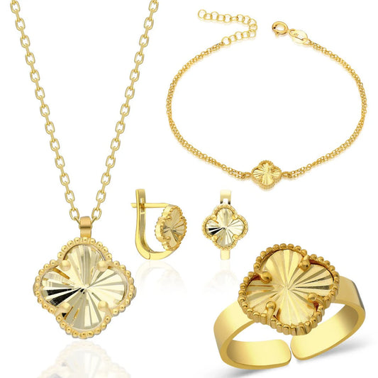 Parlak Taşlı Yonca Set | 925 Gümüş