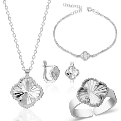 Parlak Taşlı Yonca Set | 925 Gümüş