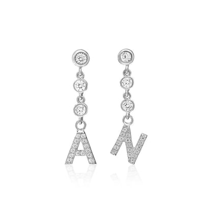 Üç Zirkon Taşlı Harf Küpe | 925 Gümüş