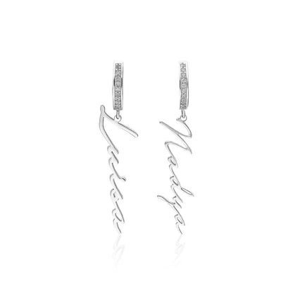 Dikey İsimli Taşlı Küpe