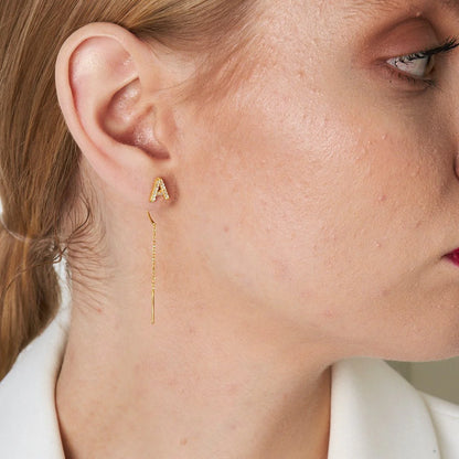 Taşlı Zincirli Harf Küpe | 925 Gümüş