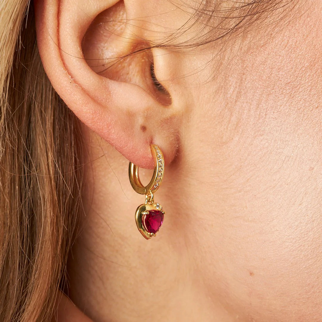 Pembe Taşlı Kalp Küpe | 925 Gümüş