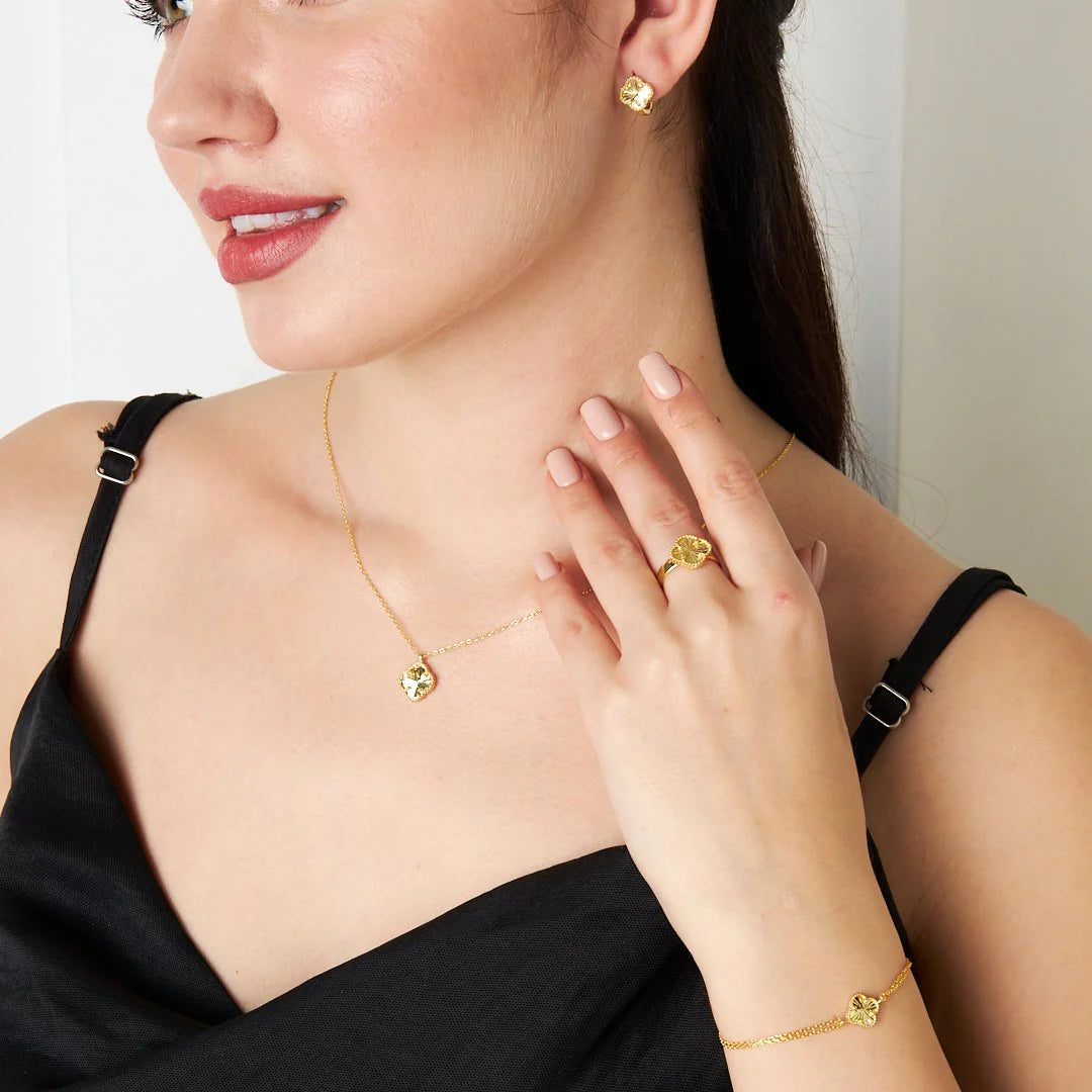 Parlak Taşlı Yonca Set | 925 Gümüş