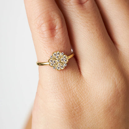 Kalp Detaylı Çiçek Yüzüğü | 925 Gümüş