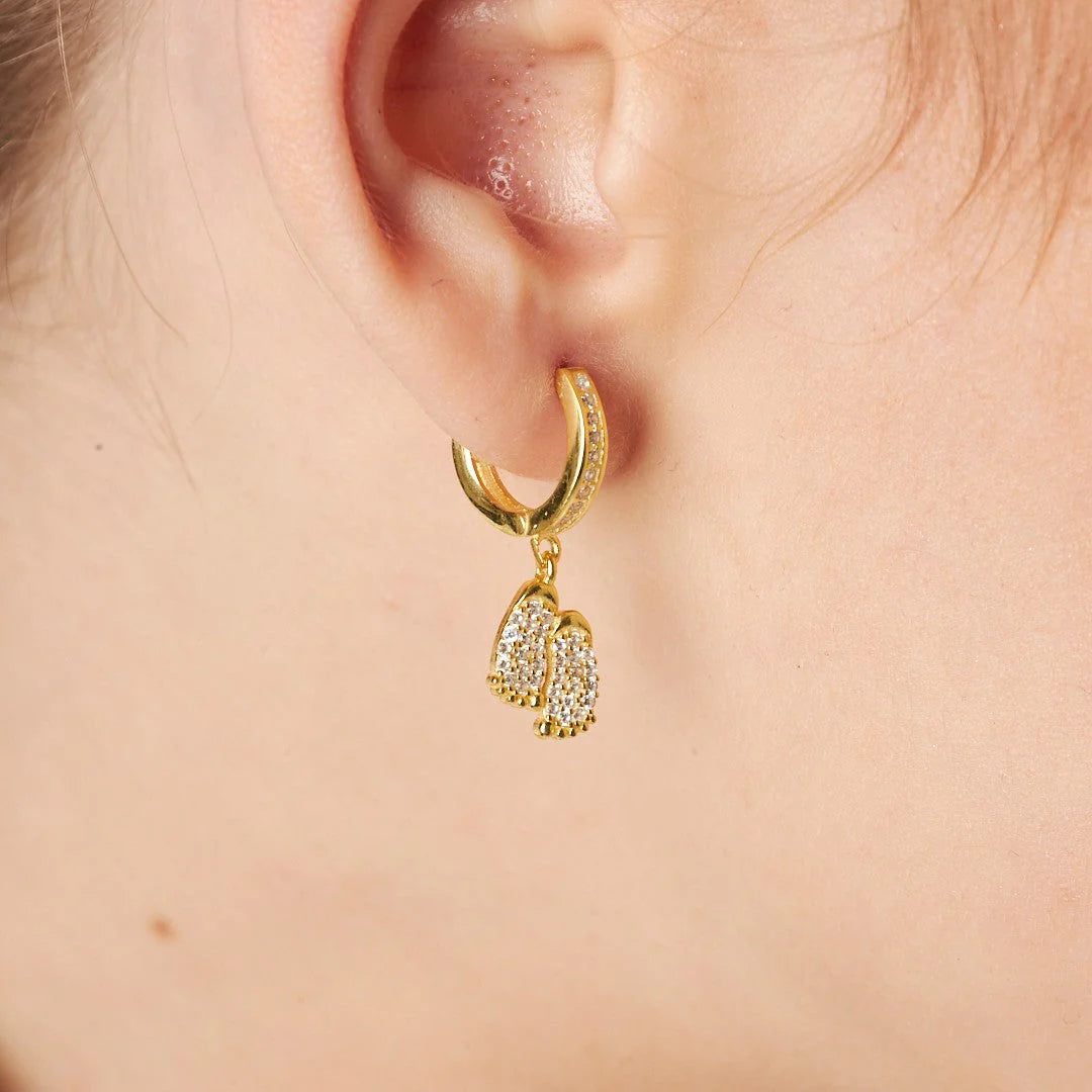 Taşlı Bebek Ayak İzi Küpesi | 925 Gümüş