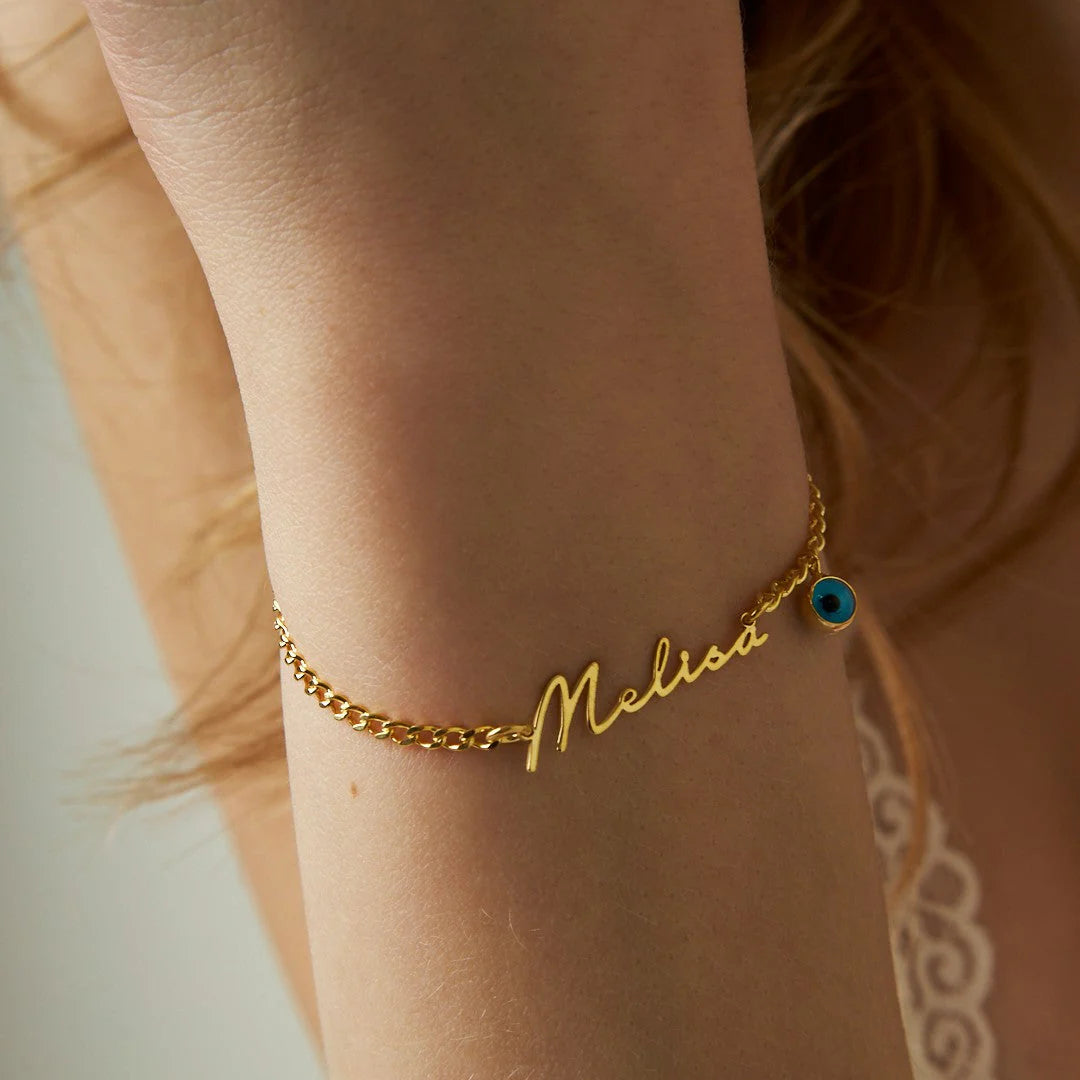 Nazar Boncuklu İsim Bileklik | 925 Gümüş