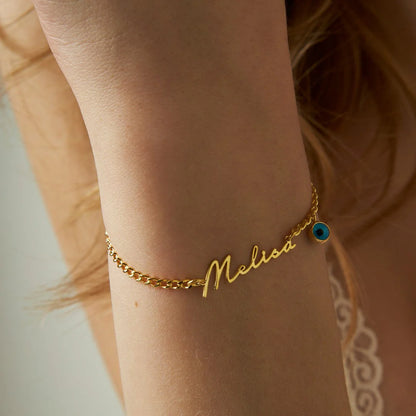 Nazar Boncuklu İsim Bileklik | 925 Gümüş