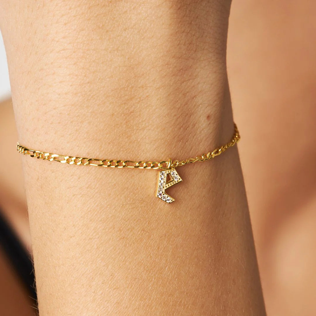 Figaro Taşlı Harf Bileklik | 925 Gümüş