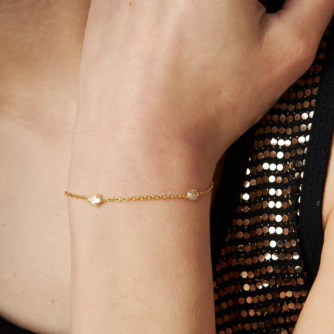 Küçük Taşlı Zincir Bileklik | 925 Gümüş