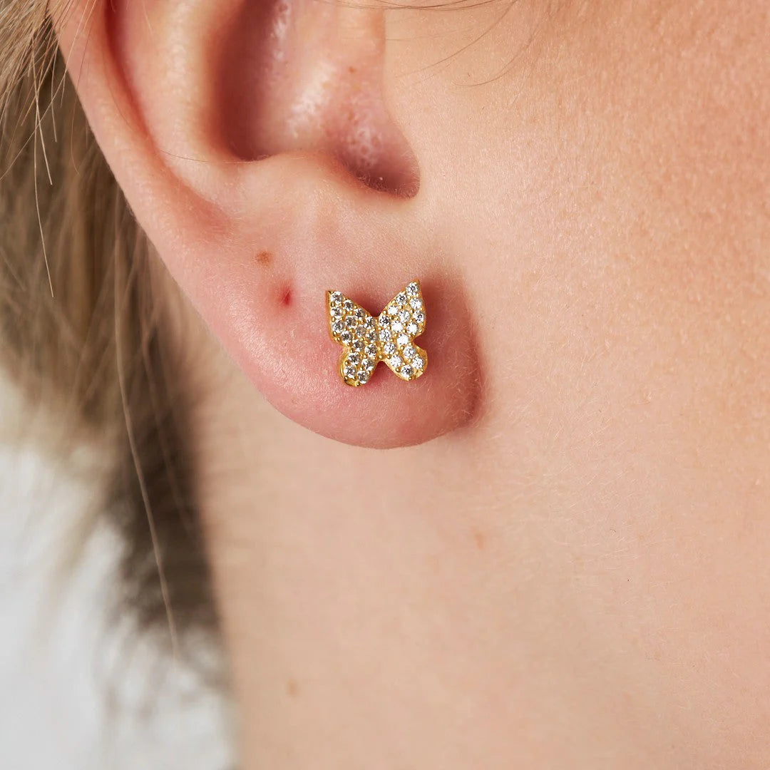 Kelebek Detaylı Taşlı Küpe | 925 Gümüş