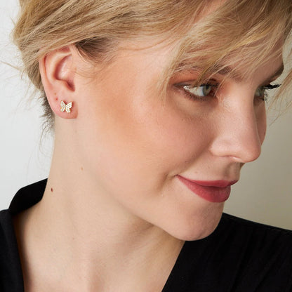 Kelebek Detaylı Taşlı Küpe | 925 Gümüş