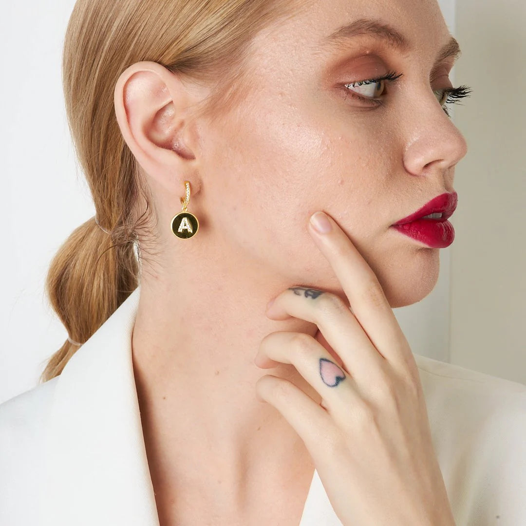 Taşlı Harfli Halka Küpe