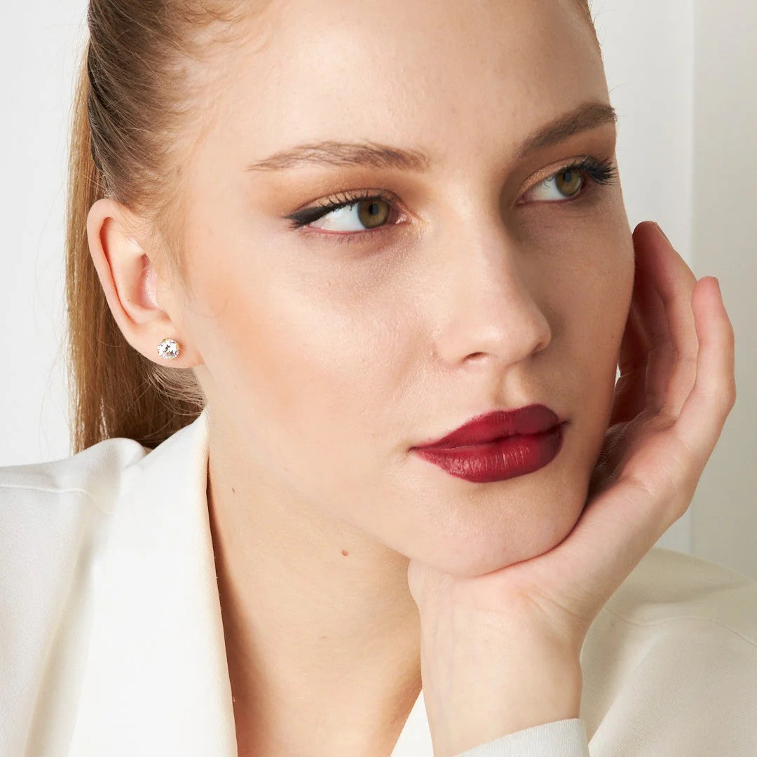 Oval Tek Taş Küpe | 925 Gümüş