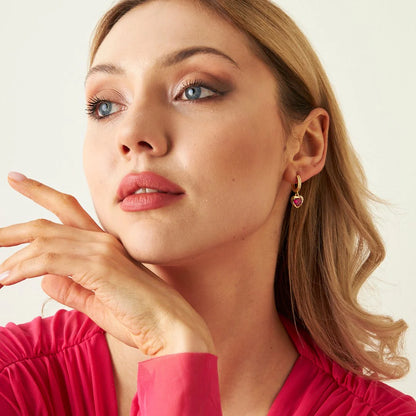 Pembe Taşlı Kalp Küpe | 925 Gümüş