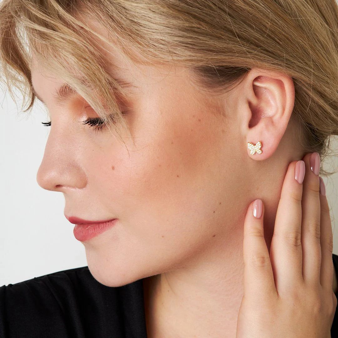 Kelebek Detaylı Taşlı Küpe | 925 Gümüş