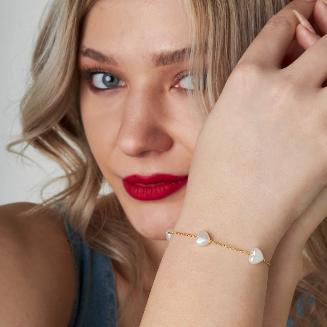 Kalp Taşlı Zincir Bileklik | 925 Gümüş