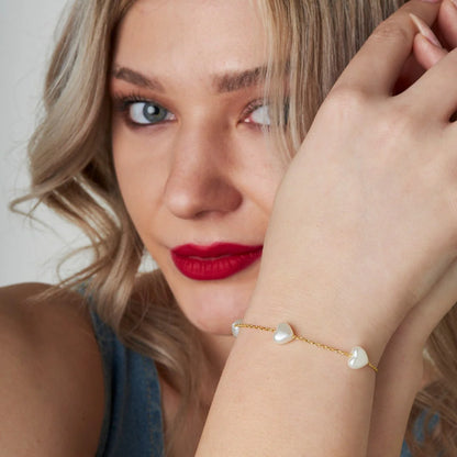 Kalp Taşlı Zincir Bileklik | 925 Gümüş