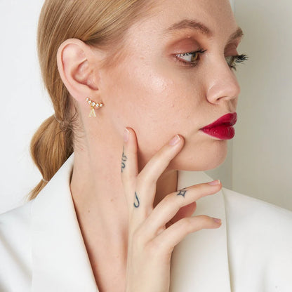 Parıltılı Tek Taşlı Harf Küpe | 925 Gümüş