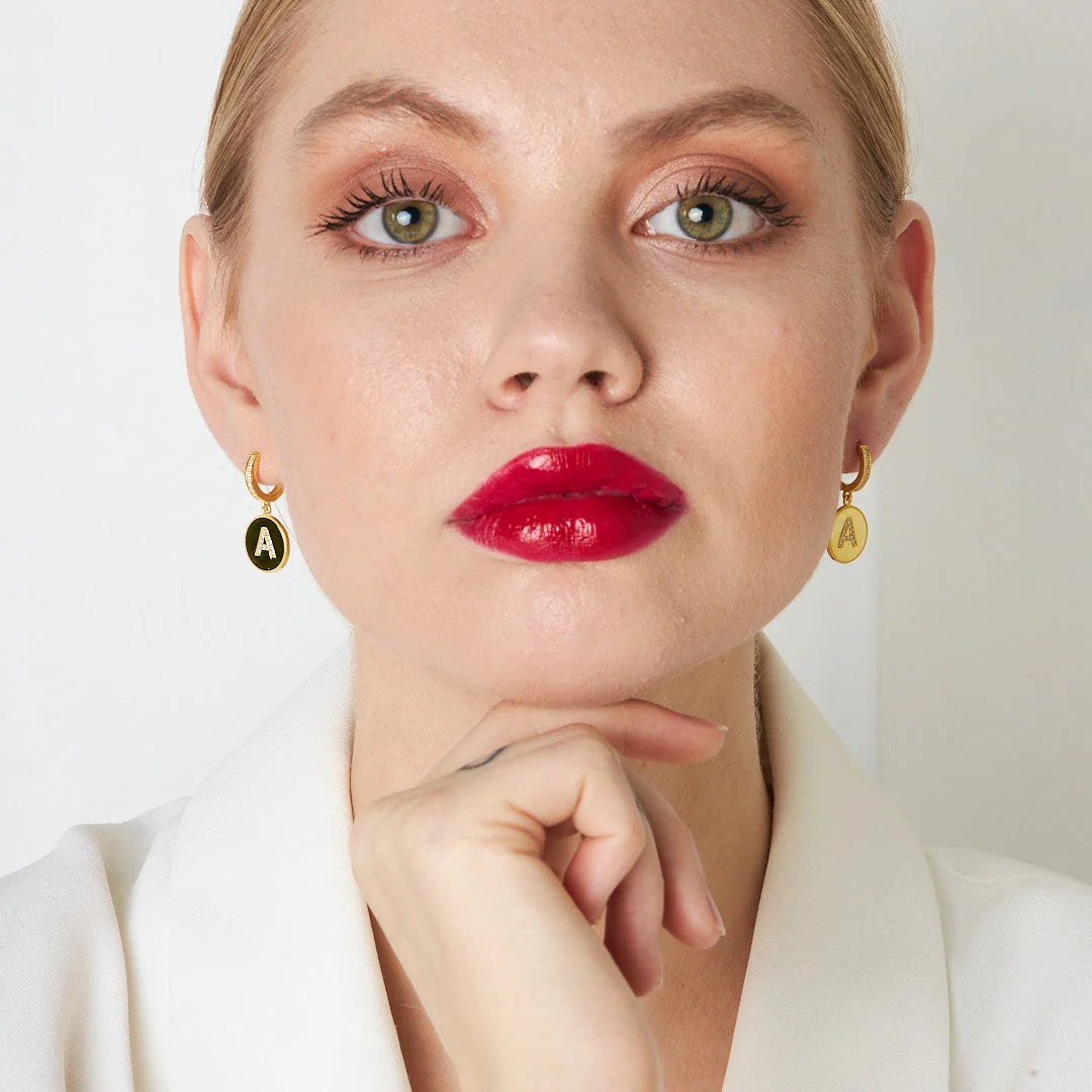 Taşlı Harfli Halka Küpe