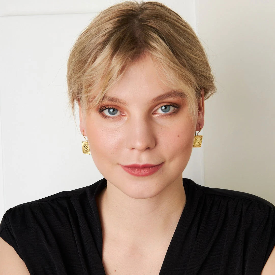 Dikdörtgen Harf Küpe | 925 Gümüş