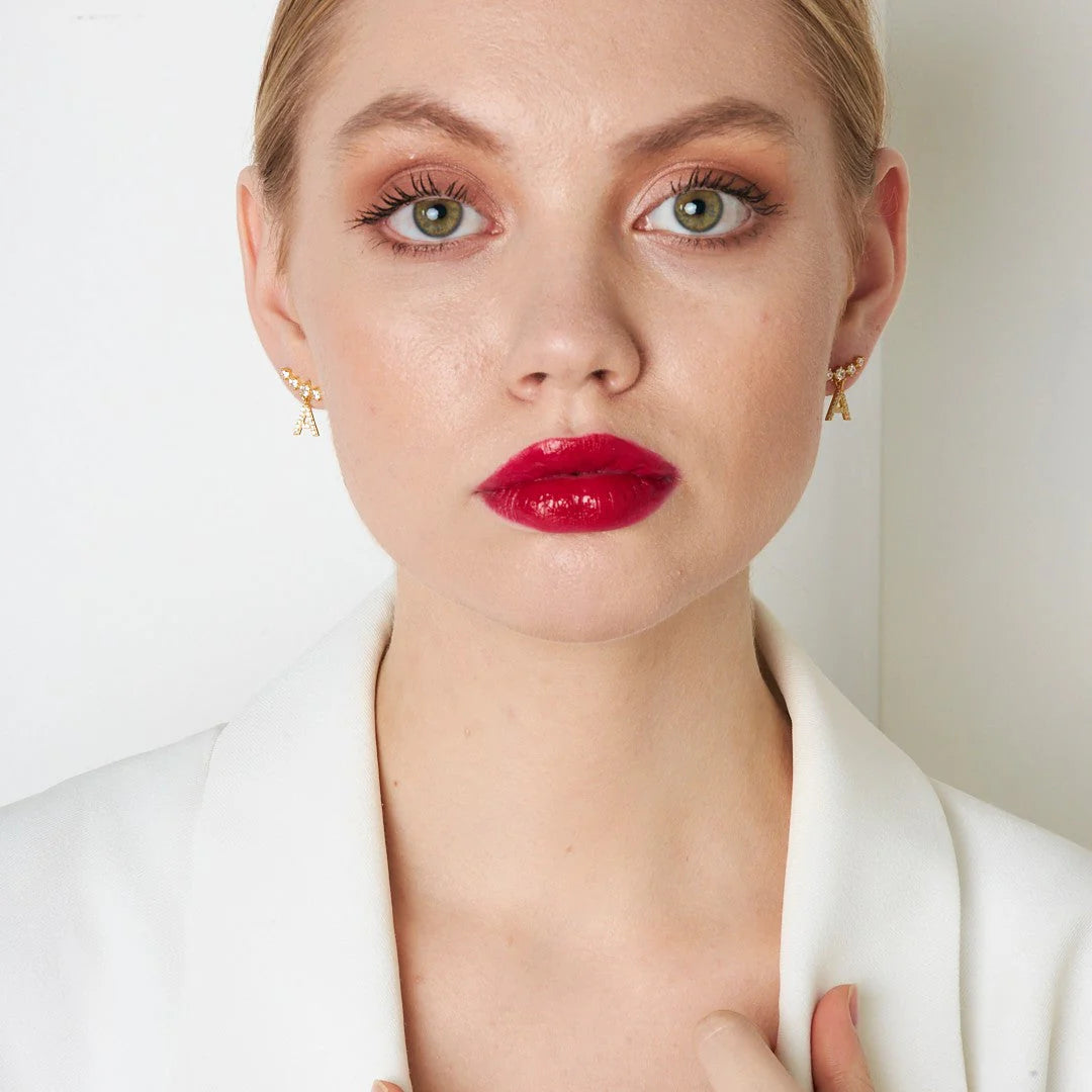 Parıltılı Tek Taşlı Harf Küpe | 925 Gümüş