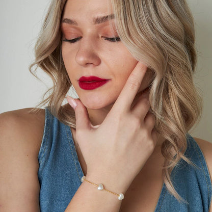 Kalp Taşlı Zincir Bileklik | 925 Gümüş