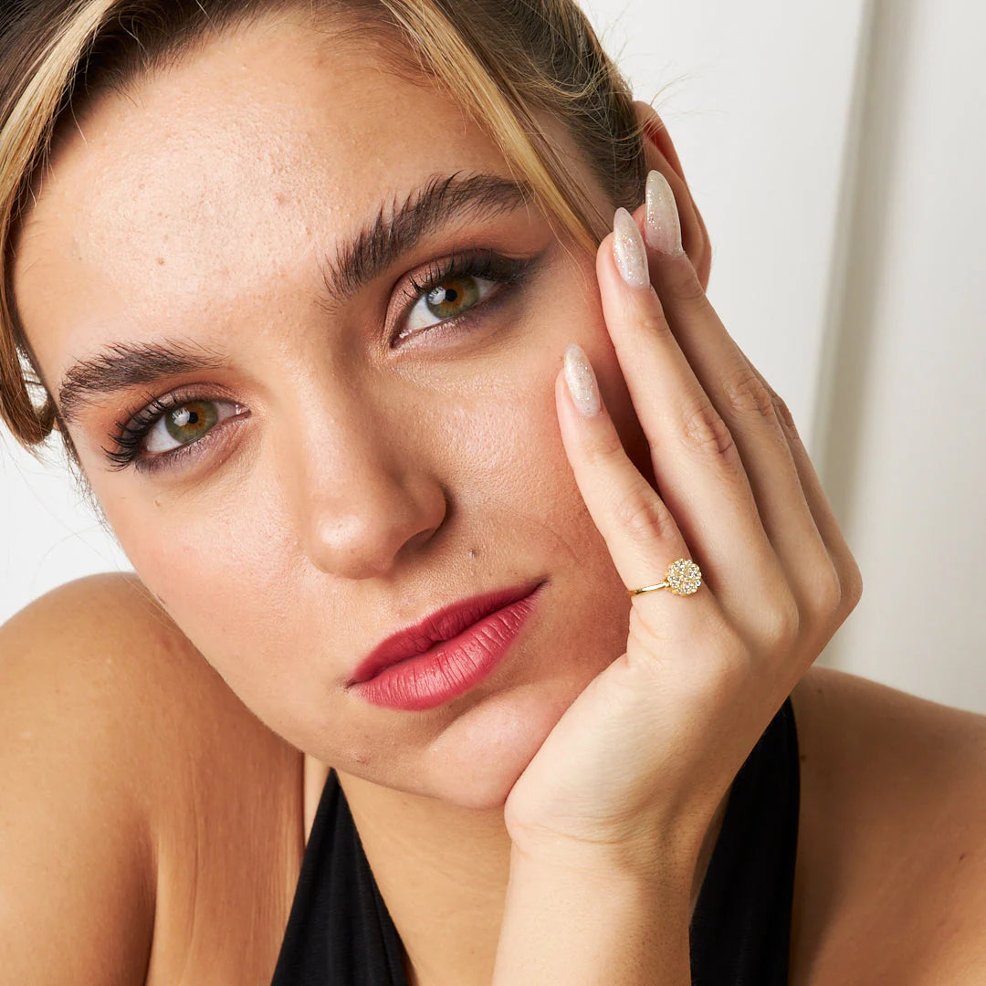 Kalp Detaylı Çiçek Yüzüğü | 925 Gümüş