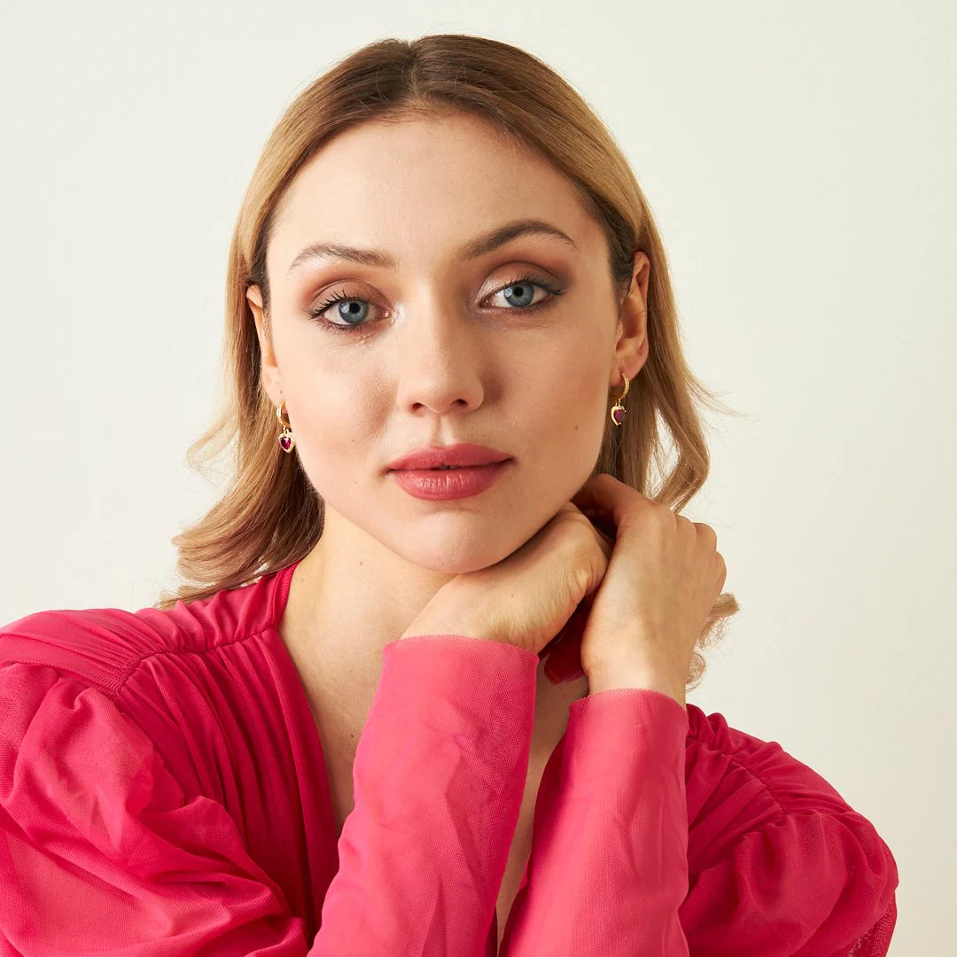 Pembe Taşlı Kalp Küpe | 925 Gümüş